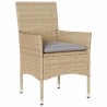 Ensemble de Dîner de Jardin 3 Pièces avec Coussins Beige en Poly Rattan. 