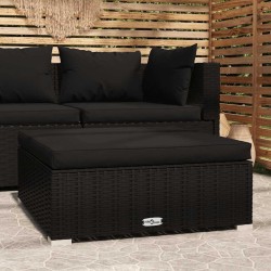 Repose-pied de jardin coussin Noir 70x70x30 cm Résine tressée 