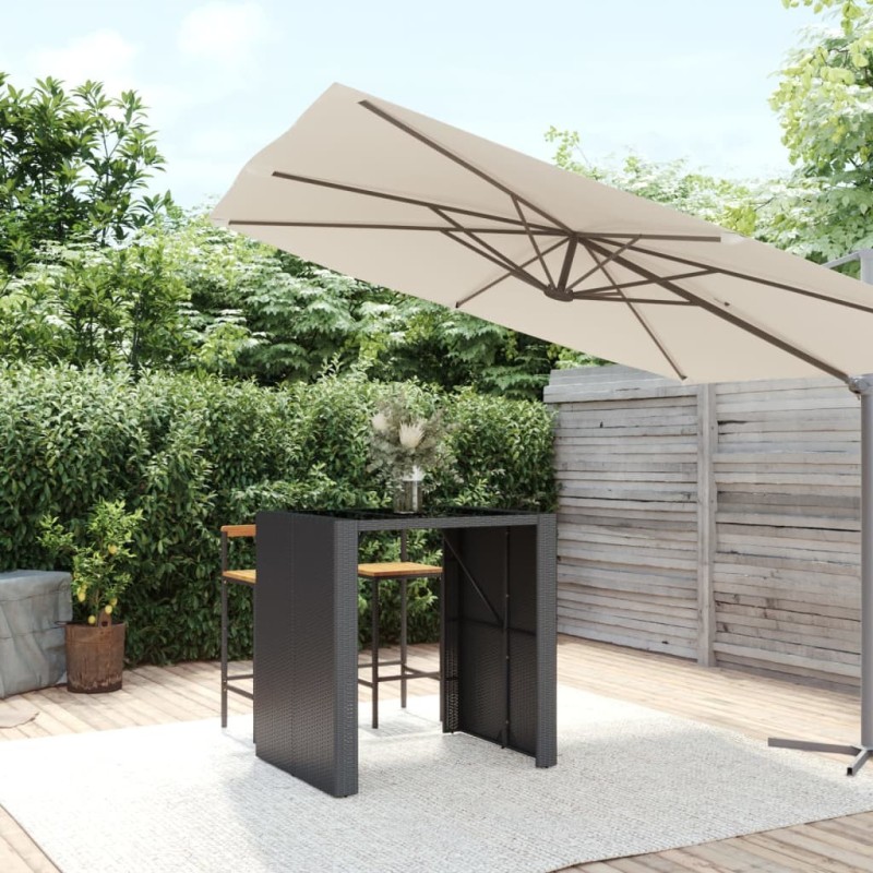 Table de bar et dessus en verre noir 105x80x110 cm poly rotin 