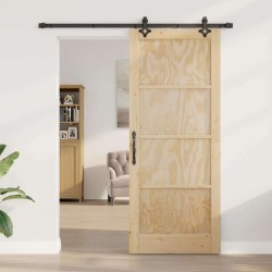 Porte Coulissante avec Ensemble de Quincaillerie 86x211 cm Bois Massif de Pin 