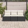 Ensemble de canapé de jardin 3 pièces avec coussins noir poly rotin 