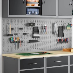 Panneaux perforés - Pack de 3 avec 15 accessoires, gris, 50x60 cm, acier 