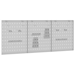 Panneaux perforés - Pack de 3 avec 15 accessoires, gris, 50x60 cm, acier 