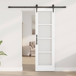 Ensemble de porte coulissante avec quincaillerie blanche 61x198,5 cm en bois massif de pin 
