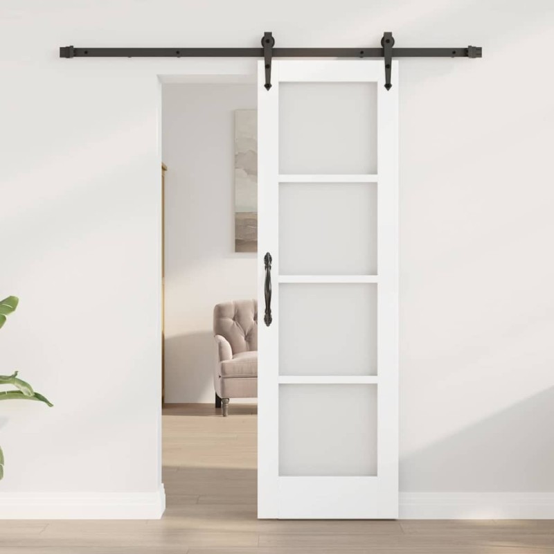 Ensemble de porte coulissante avec quincaillerie blanche 61x198,5 cm en bois massif de pin 
