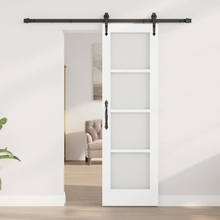 Ensemble de porte coulissante avec quincaillerie blanche 61x198,5 cm en bois massif de pin 