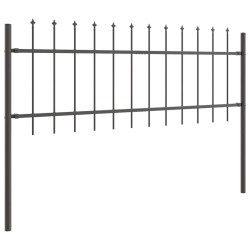 Clôture de jardin avec sommet en lance, grise, 1,7 x 0,6 m, en acier 
