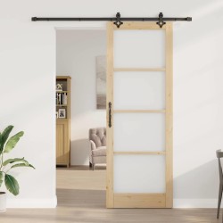 Porte coulissante avec kit de matériel "ORKDAL" en bois massif et verre 