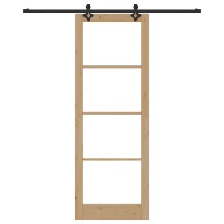 Porte coulissante avec kit de matériel "ORKDAL" en bois massif et verre 