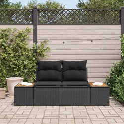 Canapé de jardin 2 places avec rangement et coussins en poly rattan noir 