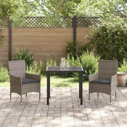 Set de jardin 3 pièces avec coussins en poly rattan gris 