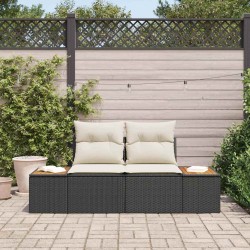 Canapé de Jardin 2 Places avec Rangement & Coussins Noir Poly Rattan 