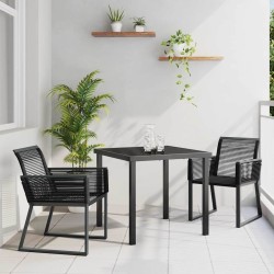 Ensemble de salle à manger de jardin de 3 pièces en poly rotin noir. 