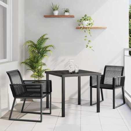 Ensemble de salle à manger de jardin de 3 pièces en poly rotin noir. 