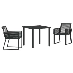 Ensemble de salle à manger de jardin de 3 pièces en poly rotin noir. 