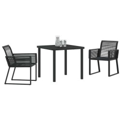 Ensemble de salle à manger de jardin de 3 pièces en poly rotin noir. 