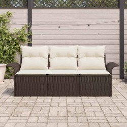 Ensemble de Canapés de Jardin 3 Pièces avec Coussins Marron Rattan Poly 