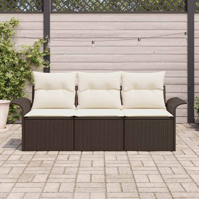 Ensemble de Canapés de Jardin 3 Pièces avec Coussins Marron Rattan Poly 