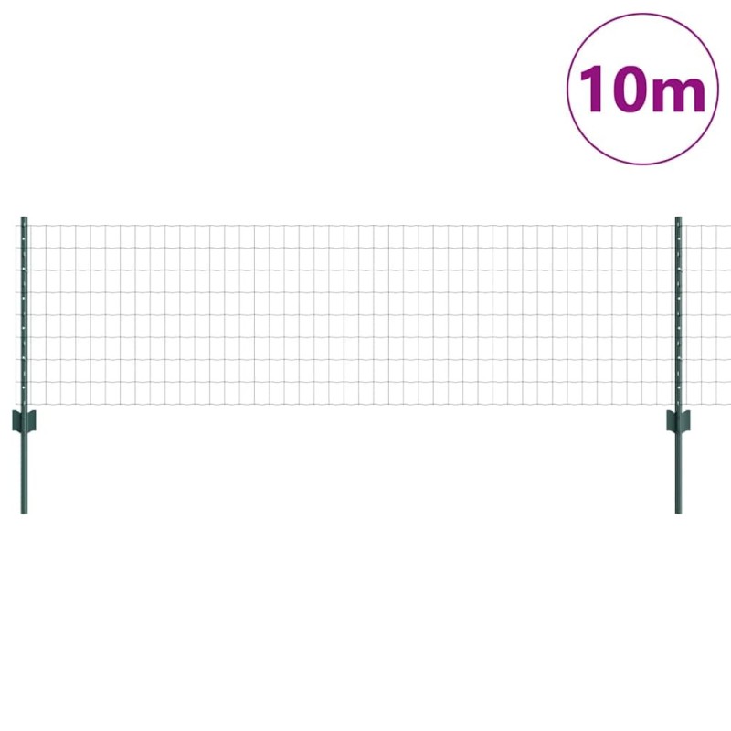 Clôture Euro avec 5 poteaux en U Verte 0.6x10 m Acier 