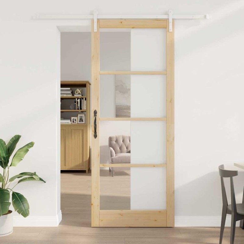 Porte coulissante avec quincaillerie 'ORKDAL'en bois massif et verre 