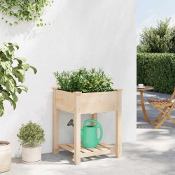 Jardinière avec étagère 60x60x76 cm en bois massif de pin 