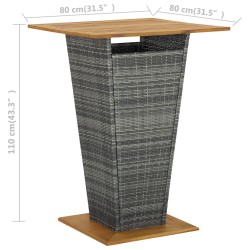 Table de bar Gris 80x80x110 cm Résine tressée et bois d'acacia 