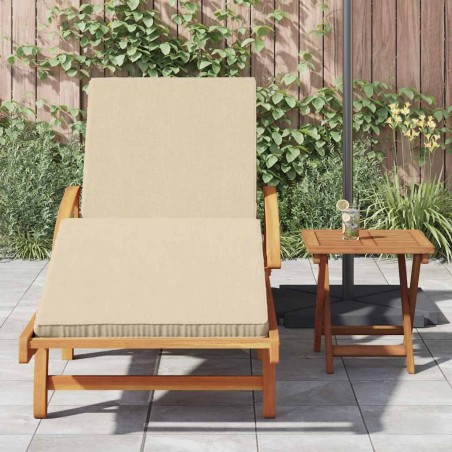 Transat avec coussin et table en bois d'acacia beige 