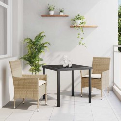 Ensemble de jardin 3 pièces avec coussins en poly rotin beige 