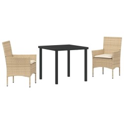 Ensemble de jardin 3 pièces avec coussins en poly rotin beige 