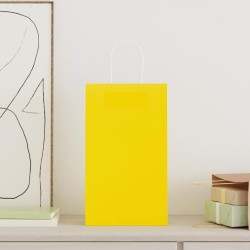 Sacs en papier 50 pcs avec poignées jaune 21x11x36 cm 