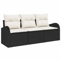 Ensemble de canapés de jardin 3 pièces avec coussins en poly rotin noir 