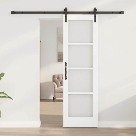 Porte Coulissante avec Kit Quincaillerie "ORKDAL" Bois Massif Blanc & Verre 
