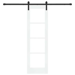 Porte Coulissante avec Kit Quincaillerie "ORKDAL" Bois Massif Blanc & Verre 