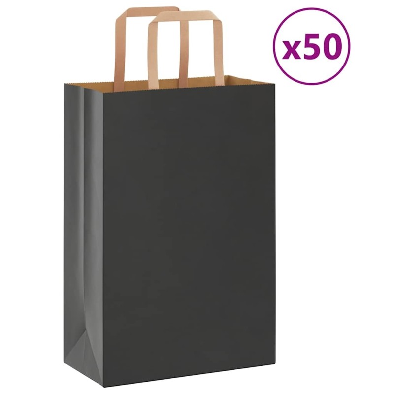 Sacs en papier 50 pcs avec poignées noir 21x11x31 cm 