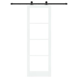 Porte Coulissante avec Kit 'ORKDAL'Bois Massif Blanc & Verre 