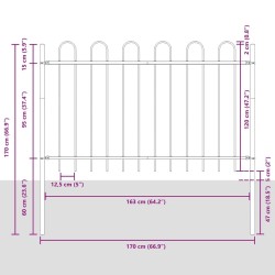 Clôture de jardin avec sommet en arc - Blanc, 1,7x1,2 m, Acier 