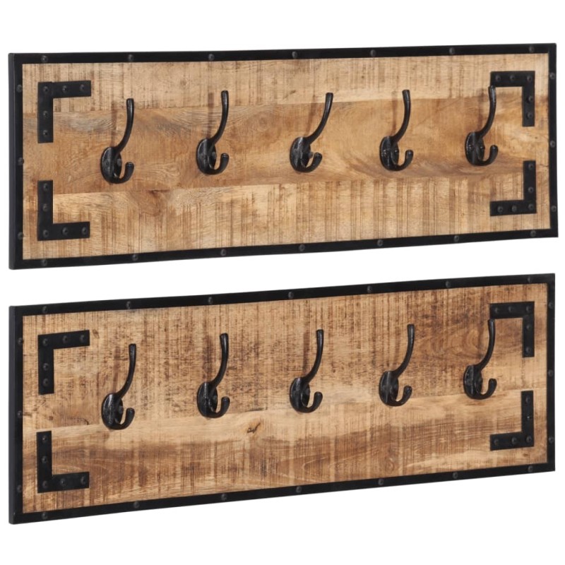 Porte-manteaux 2 pcs 80x8x25 cm bois de manguier massif brut 