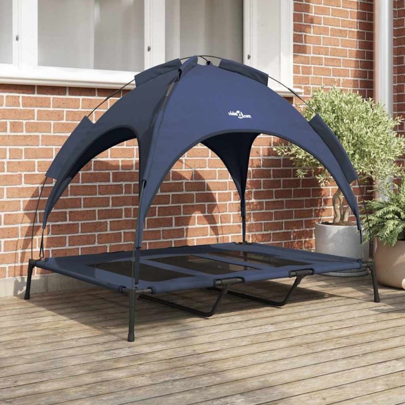 Lit surélevé pour chien avec toit amovible bleu marine XL acier 