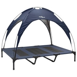 Lit surélevé pour chien avec toit amovible bleu marine XL acier 