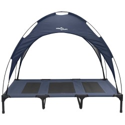 Lit surélevé pour chien avec toit amovible bleu marine XL acier 