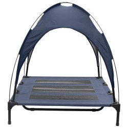 Lit surélevé pour chien avec toit amovible bleu marine XL acier 