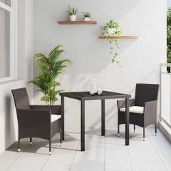Ensemble de salle à manger de jardin , 3 pièces en poly rotin marron 