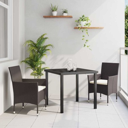 Ensemble de salle à manger de jardin , 3 pièces en poly rotin marron 