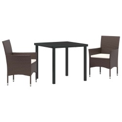 Ensemble de salle à manger de jardin , 3 pièces en poly rotin marron 