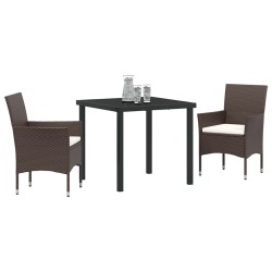 Ensemble de salle à manger de jardin , 3 pièces en poly rotin marron 