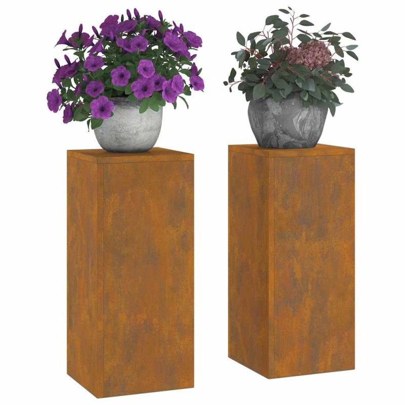 Supports de Plante Extérieur Pilier 2 pcs 24x24x55 cm Acier Corten 