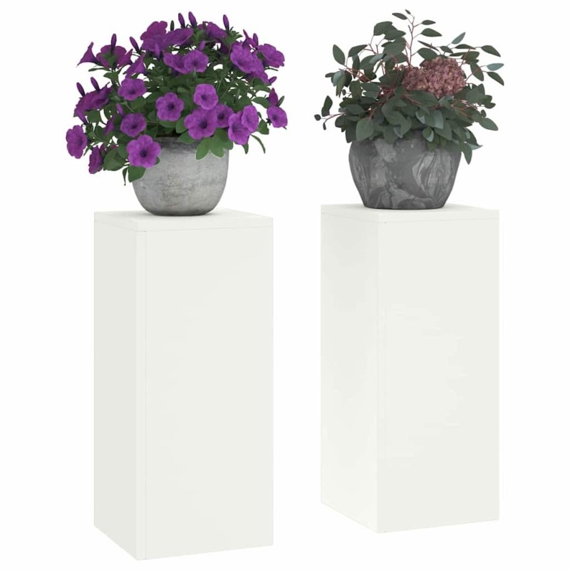 Supports de Plantes d'Extérieur set de 2 blancs, 24x24x55 cm, Acier 