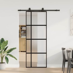 Porte coulissante kit quincaillerie noir 76x205 cm verre trempé 