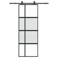 Porte coulissante kit quincaillerie noir 76x205 cm verre trempé 