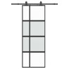 Porte coulissante kit quincaillerie noir 76x205 cm verre trempé 